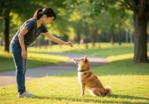 犬の散歩をしている日本人