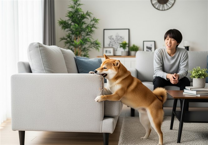 犬が家具を噛む